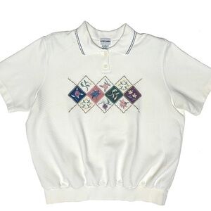 Vtg Cottagecore Granny Embroidered Beaded Floral Patchwork Design Dunner Top 1X